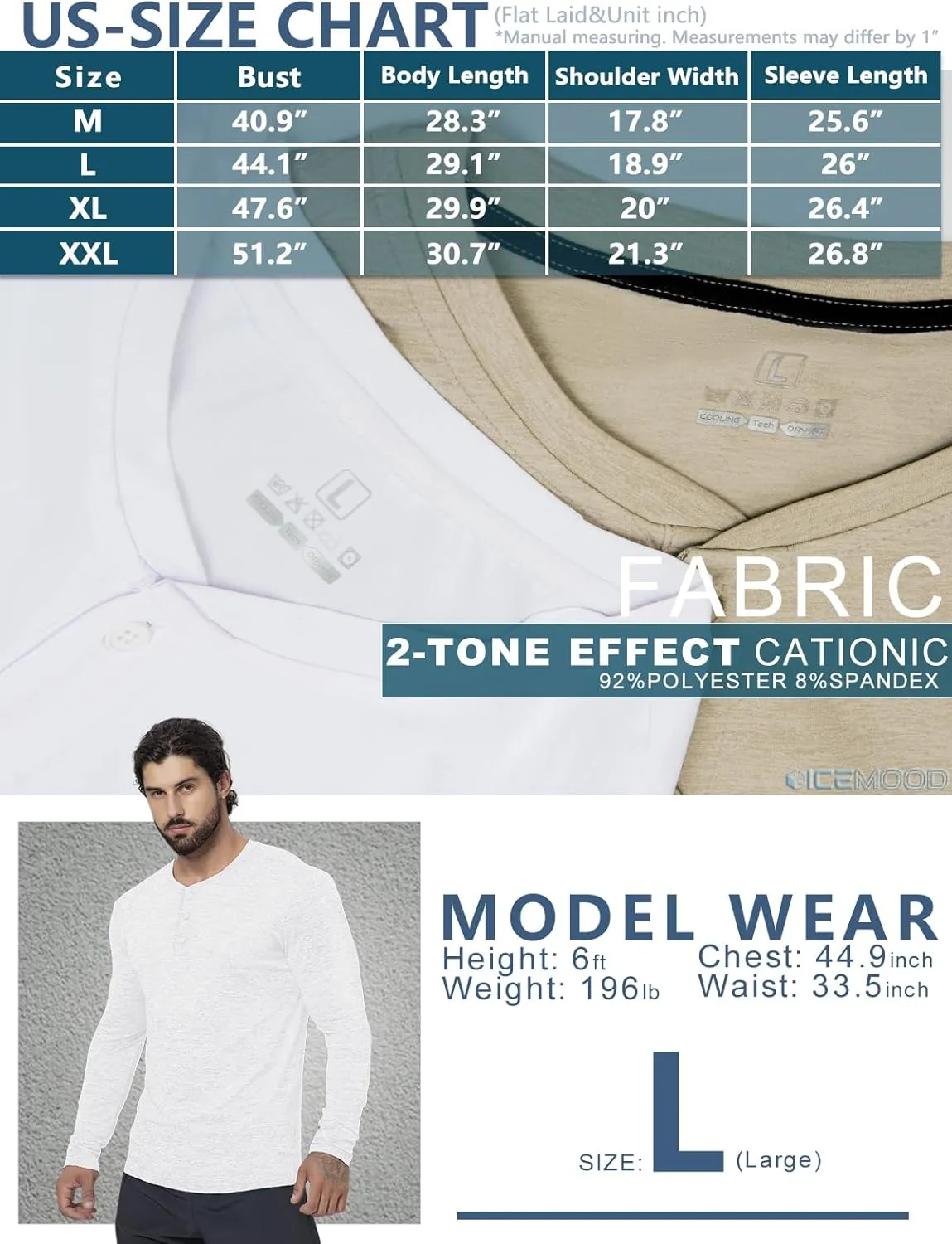 Mens Henley Shirt Dry Fit Tech 3 Button T Slim Fit Quick Dry Gym Tshirt Long Sleeve Lightweight Basic Casual Tee