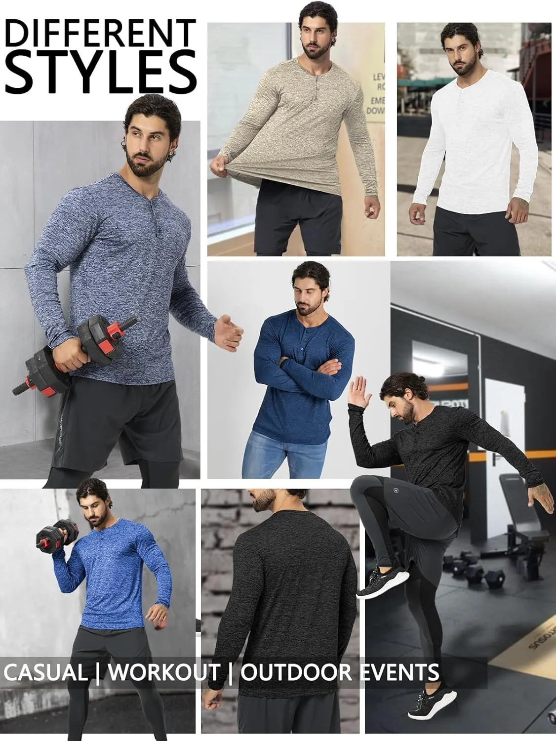 Mens Henley Shirt Dry Fit Tech 3 Button T Slim Fit Quick Dry Gym Tshirt Long Sleeve Lightweight Basic Casual Tee