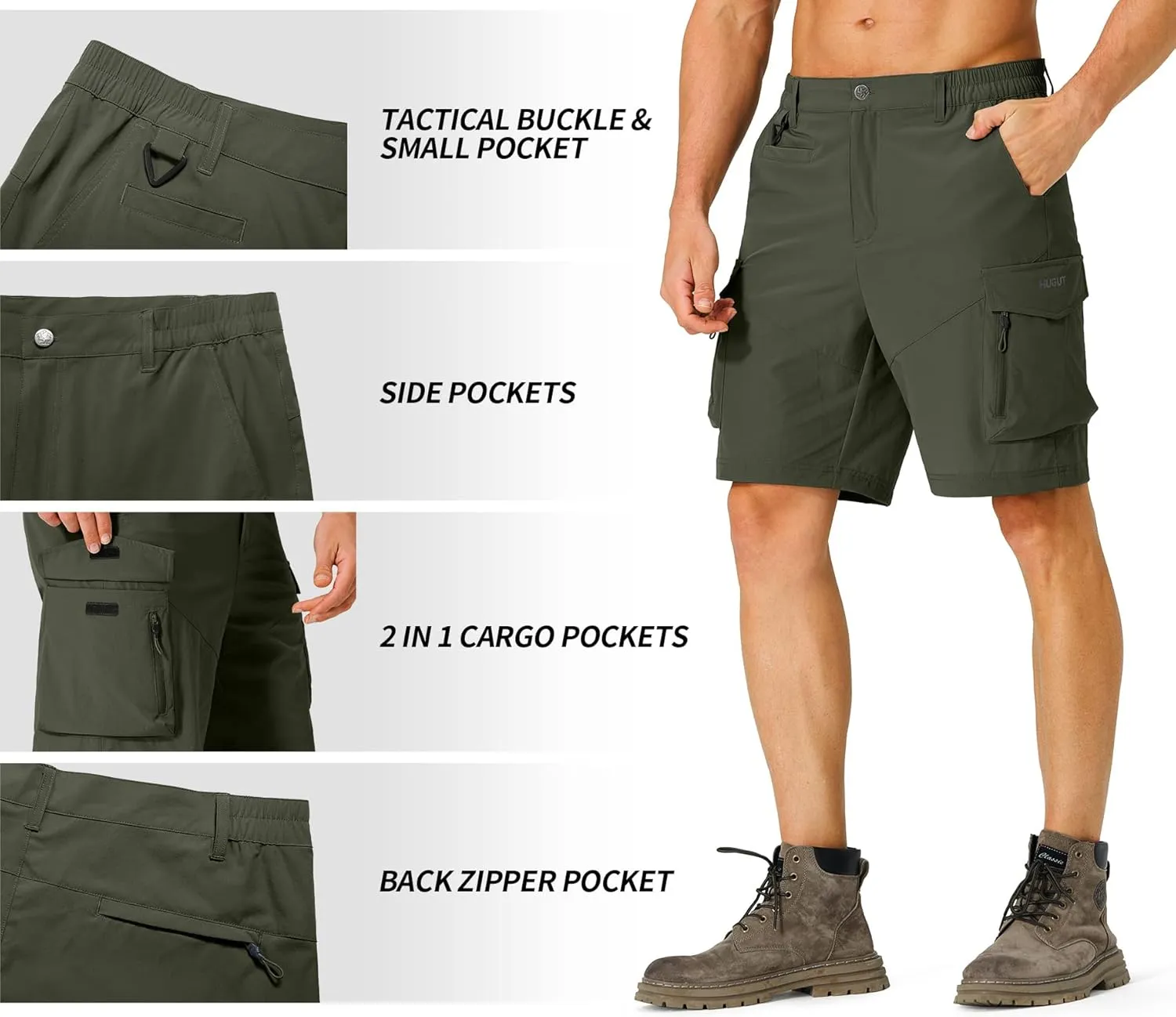 Men's Hiking Cargo Shorts Quick Dry Lightweight Travel Shorts with Multi Pockets for Fishing Camping Golf