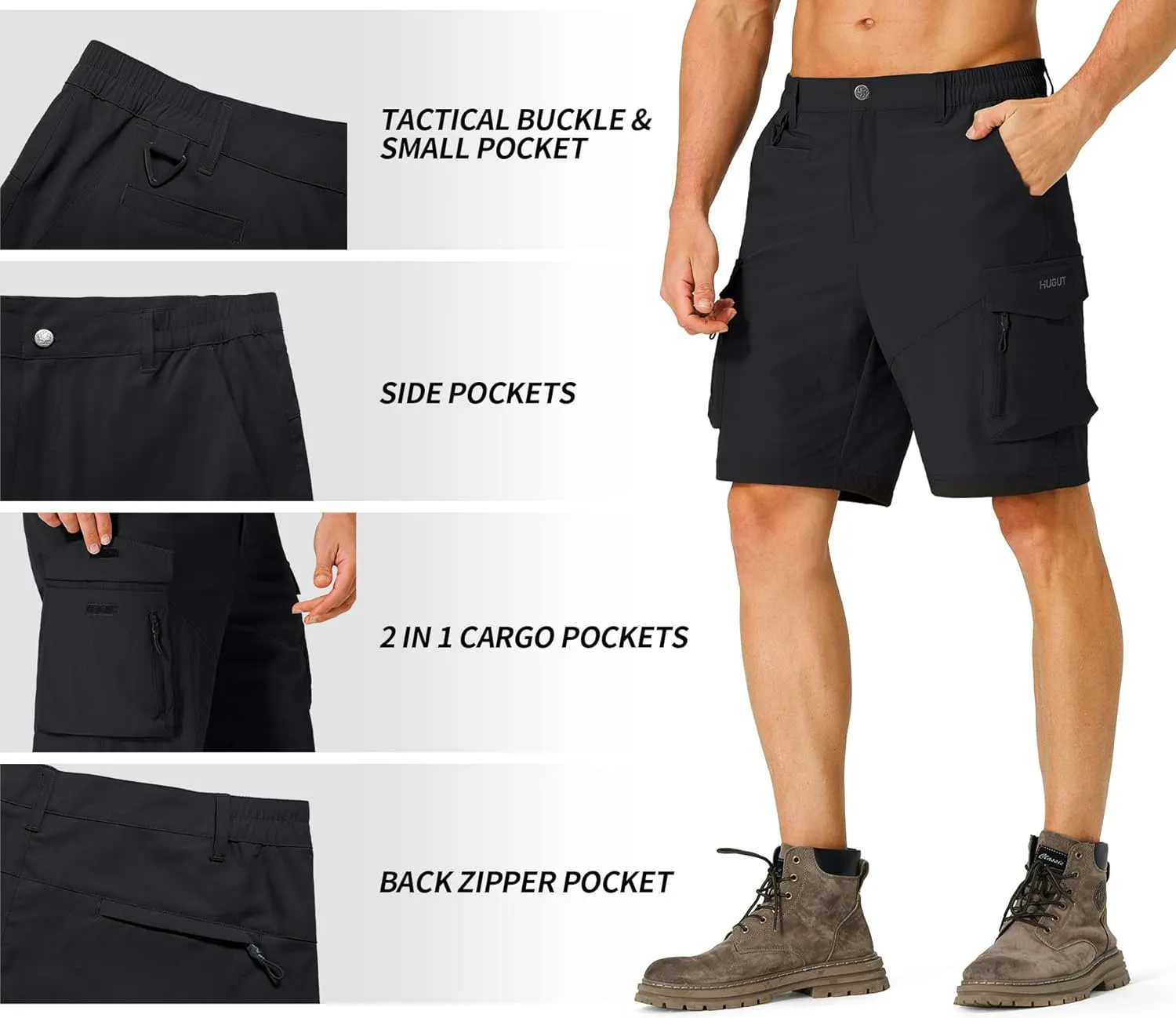 Men's Hiking Cargo Shorts Quick Dry Lightweight Travel Shorts with Multi Pockets for Fishing Camping Golf