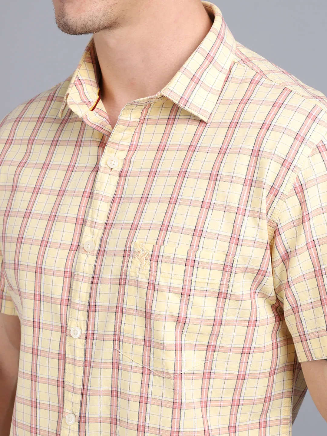 Men's Lemon Yellow Casual Medium Checks Half Sleeve Shirt