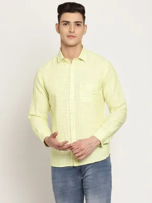 Men's Lemon Yellow Casual Small Checks Full Sleeve Shirt