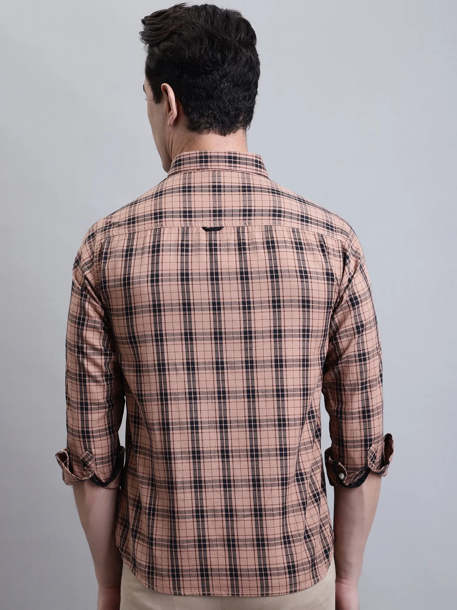 Men's Light Brown Casual Medium Checks Full Sleeve Shirt