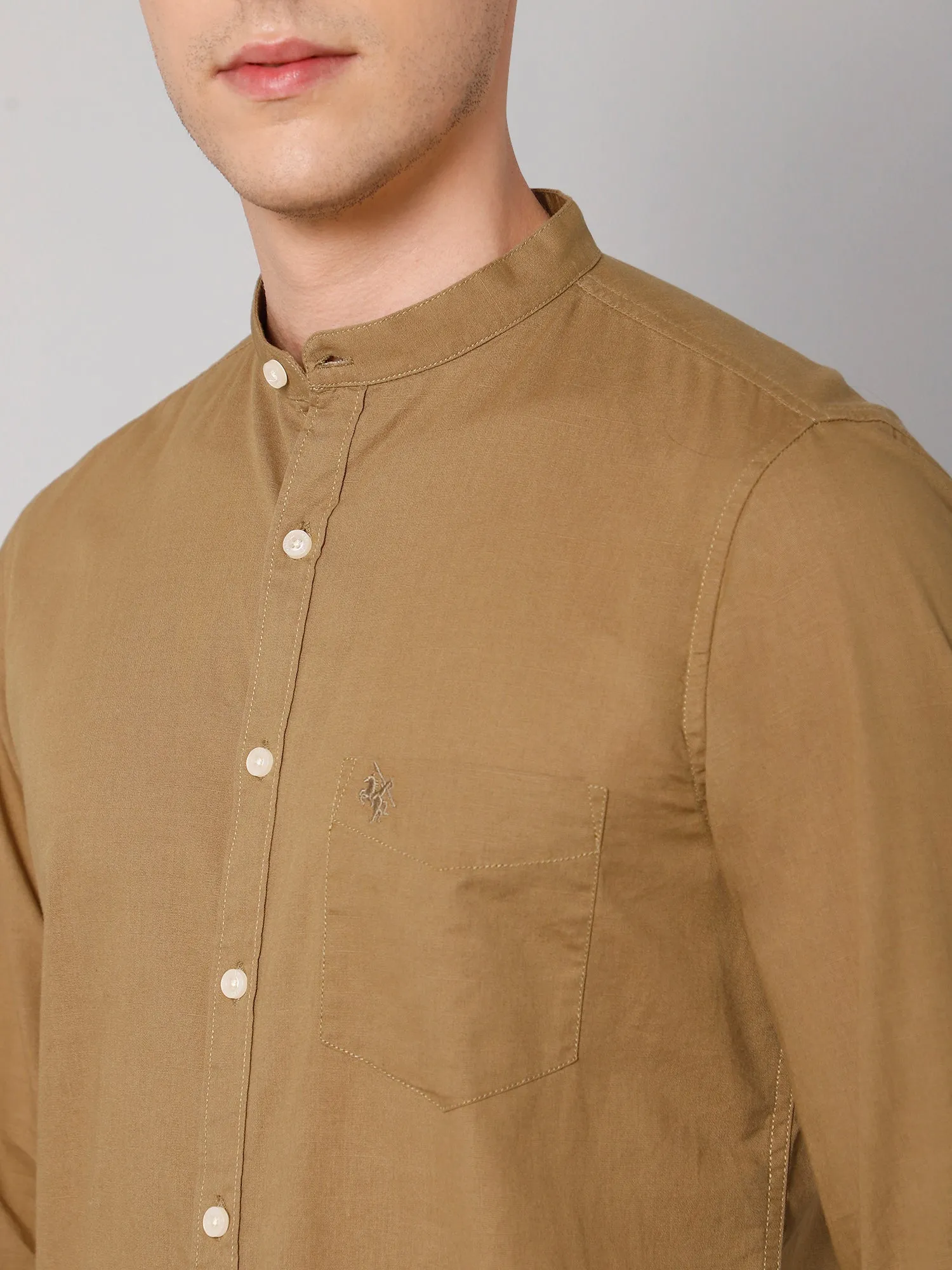 Men's Light Brown Casual Plain Full Sleeve Shirt