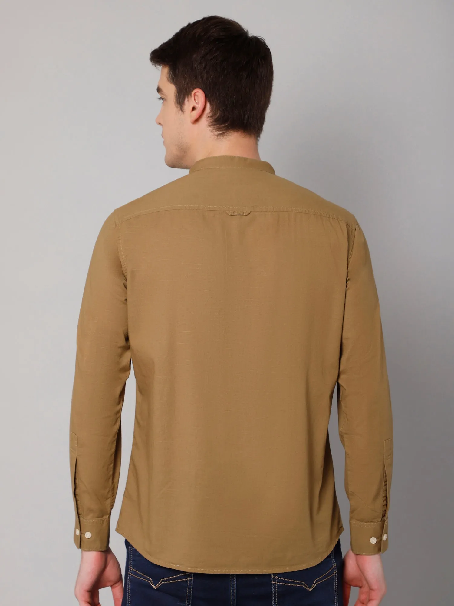 Men's Light Brown Casual Plain Full Sleeve Shirt
