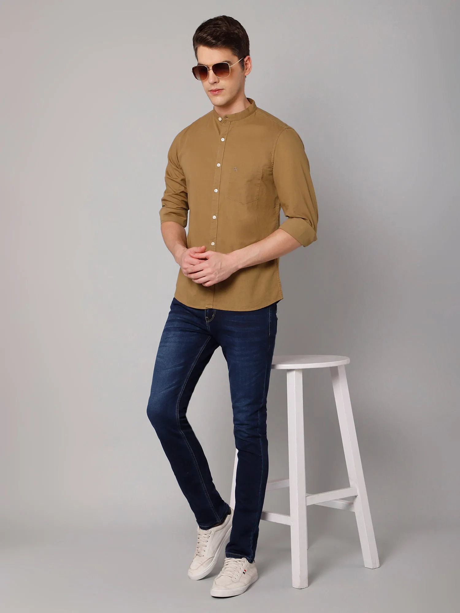 Men's Light Brown Casual Plain Full Sleeve Shirt