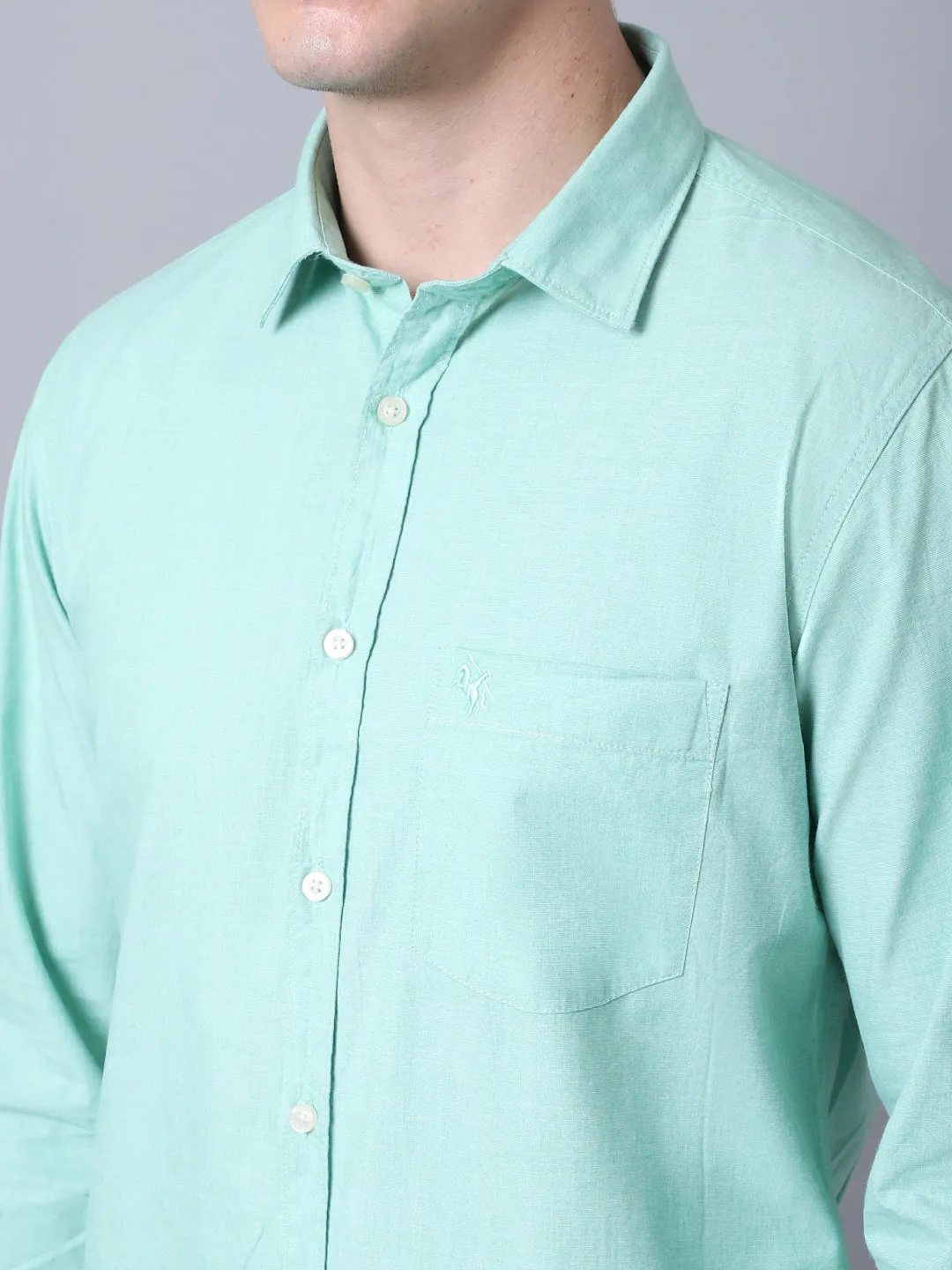 Men's Light Green Casual Fil a Fil Plain Full Sleeve Shirt