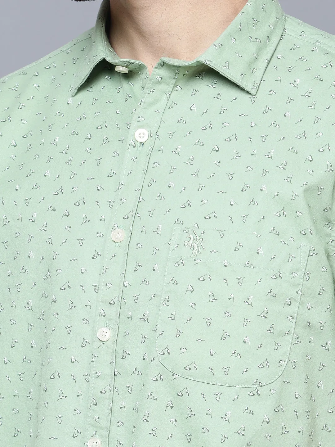 Men's Light Green Casual Floral Ditsy Print Half Sleeve Shirt