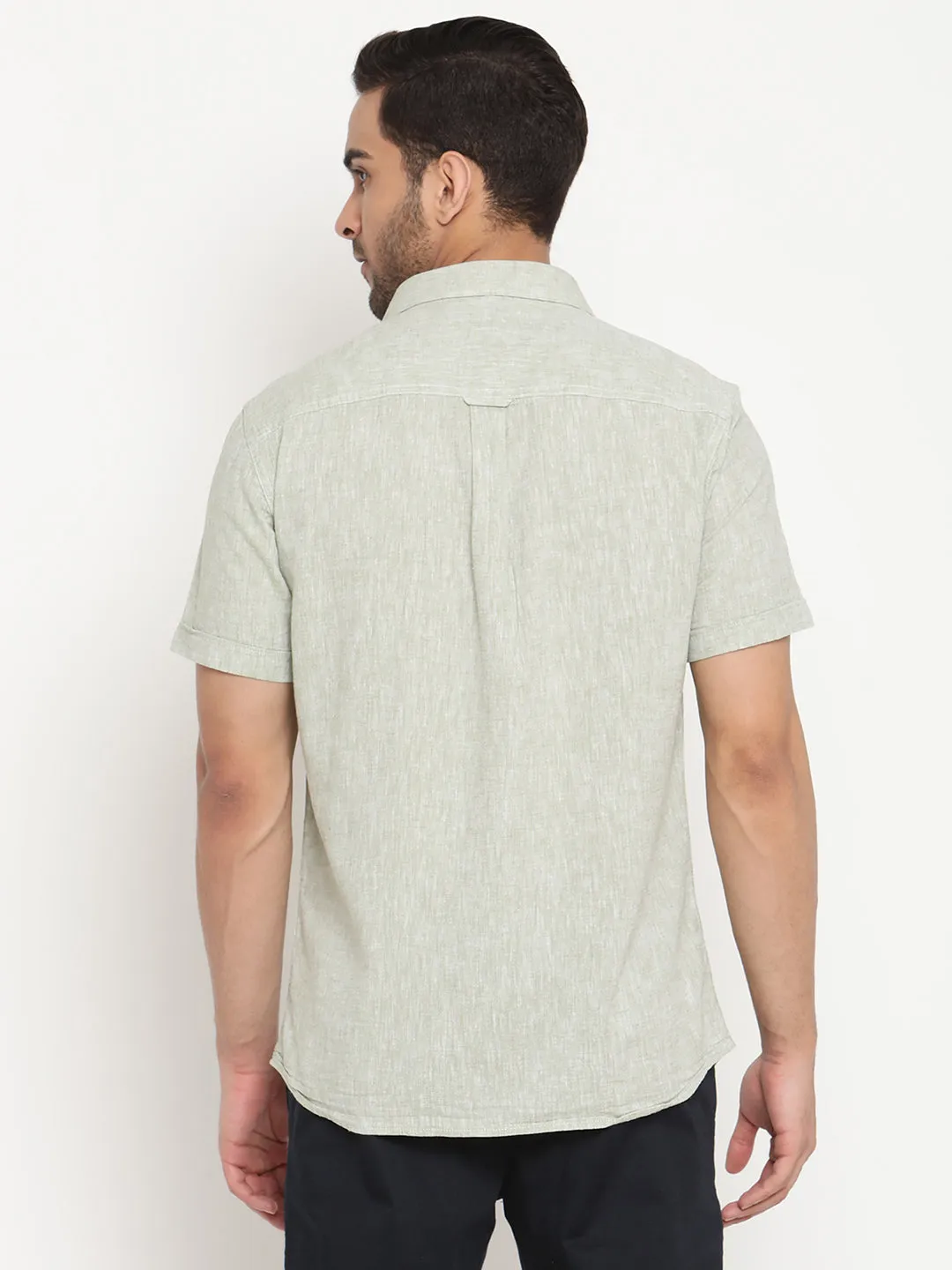 Men's Light Green Casual Plain Half Sleeve Shirt