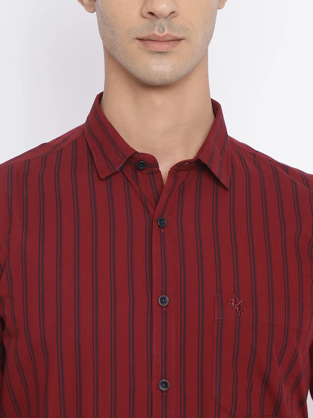 Men's Maroon Casual Narrow Stripe Full Sleeve Shirt