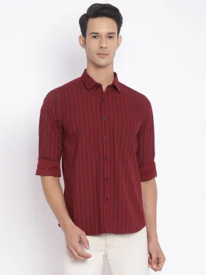 Men's Maroon Casual Narrow Stripe Full Sleeve Shirt