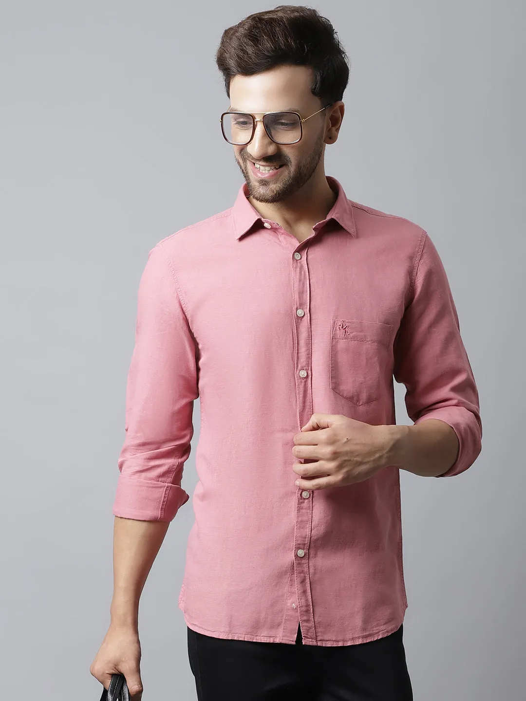 Men's Mauve Casual Plain Full Sleeve Shirt