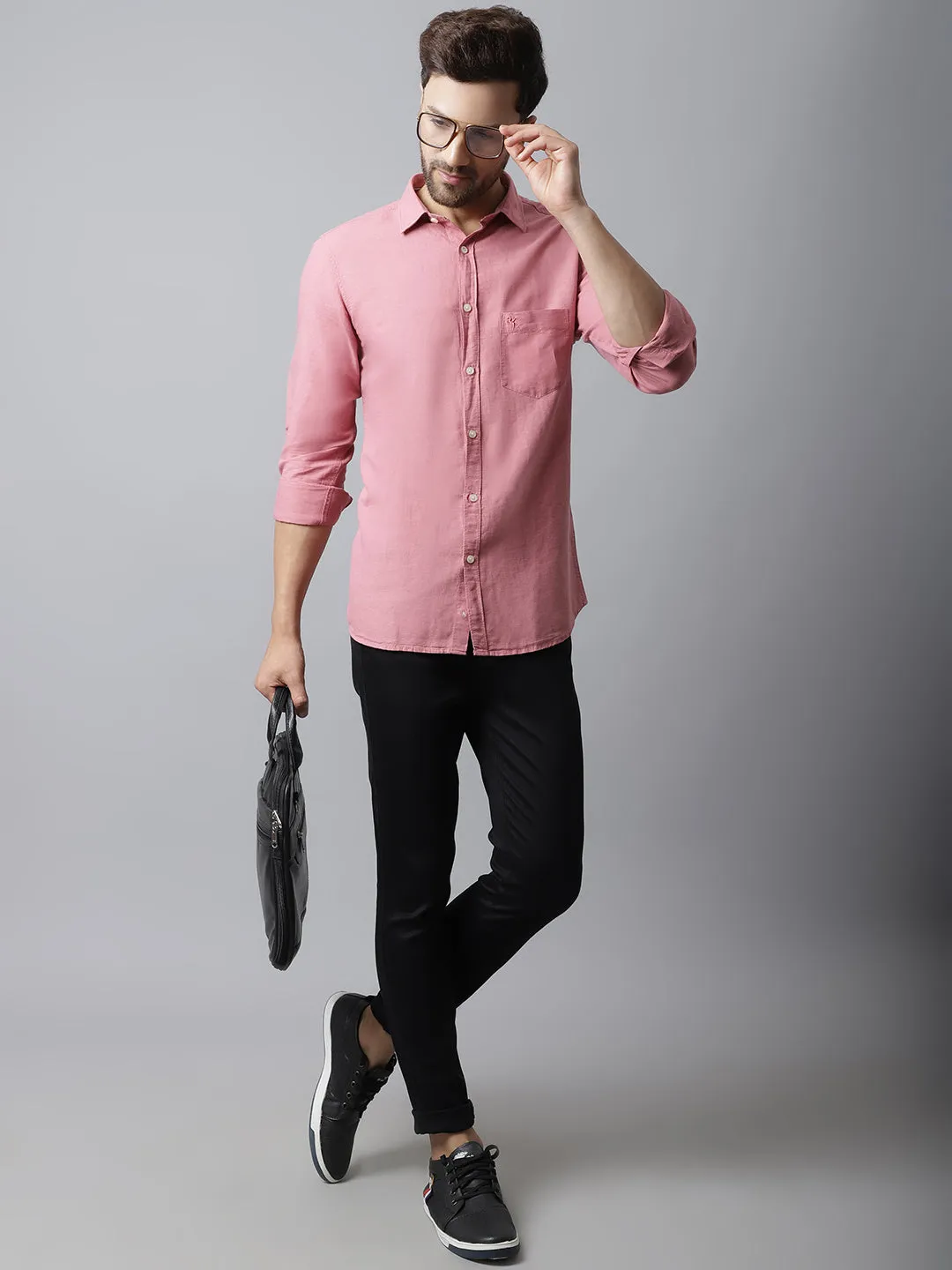 Men's Mauve Casual Plain Full Sleeve Shirt
