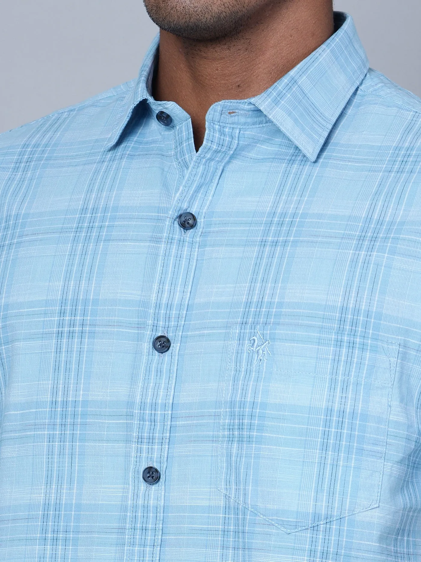 Men's Mint Blue Casual Medium Checks Half Sleeve Shirt