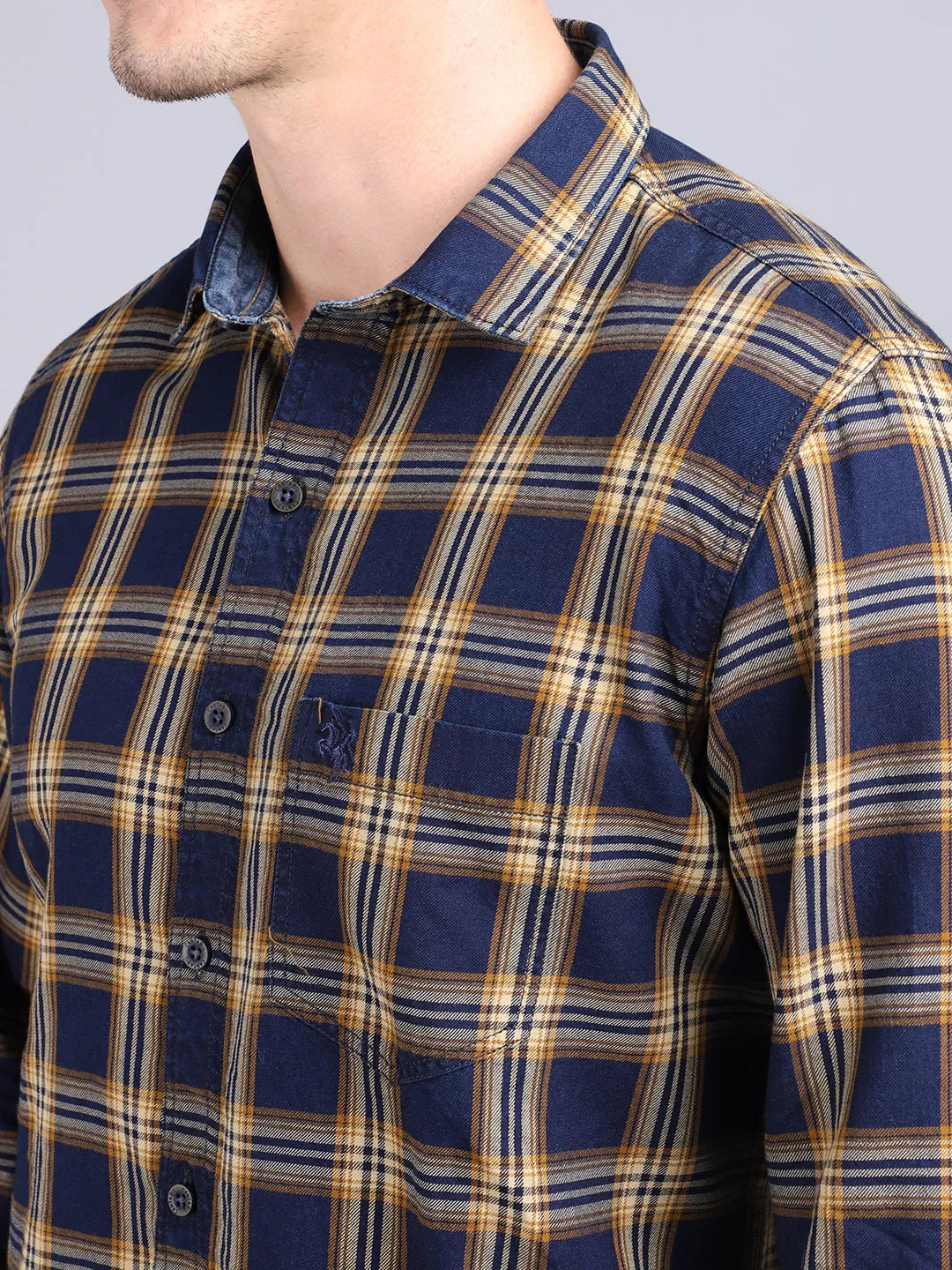 Men's Mustard Casual Big Checks Full Sleeve Shirt