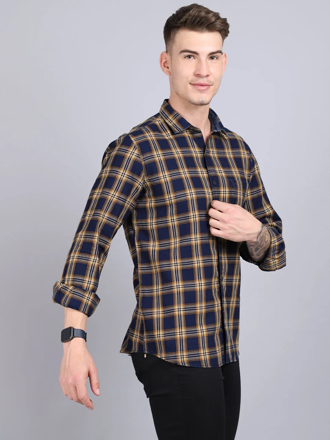 Men's Mustard Casual Big Checks Full Sleeve Shirt