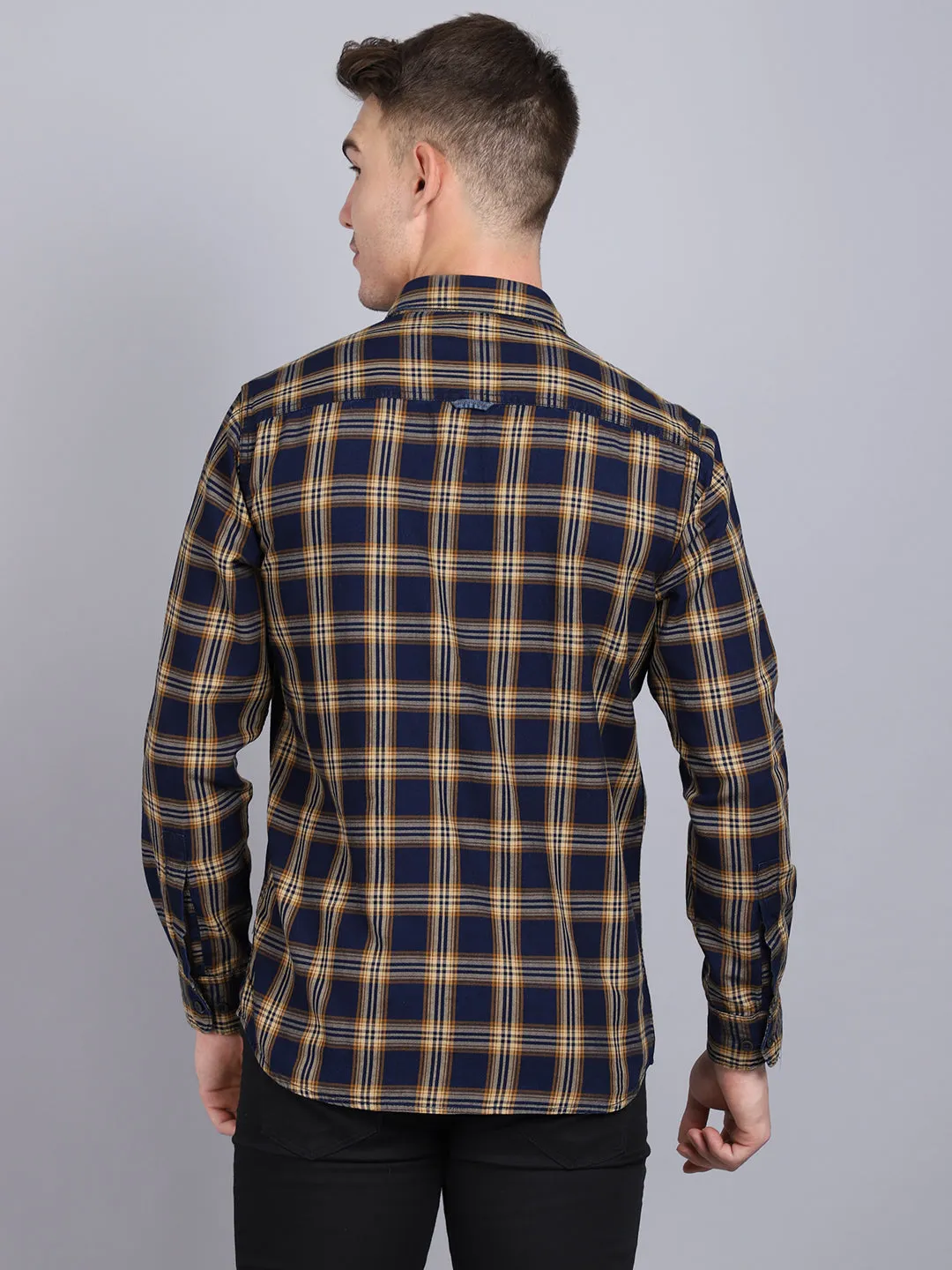 Men's Mustard Casual Big Checks Full Sleeve Shirt