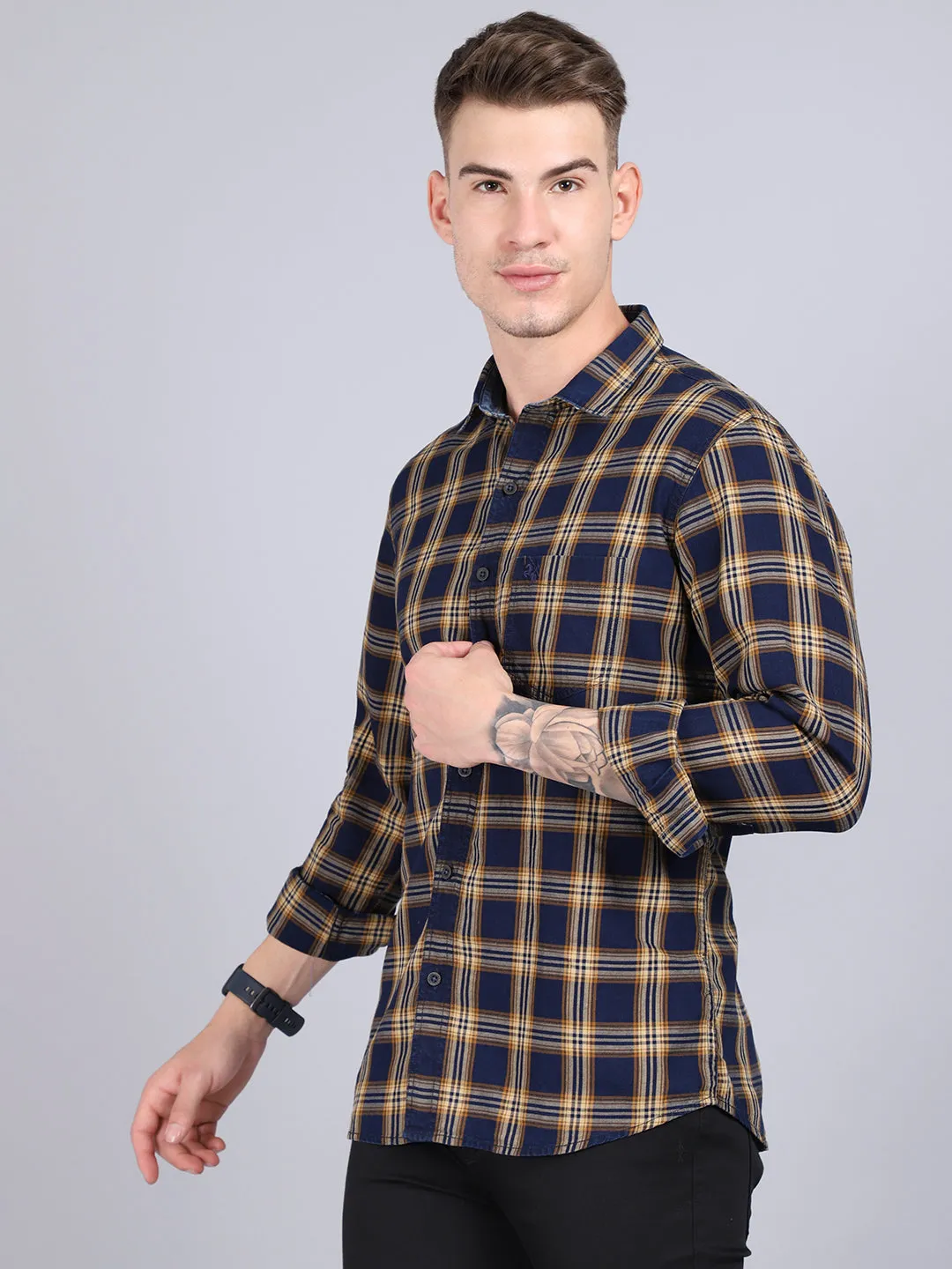 Men's Mustard Casual Big Checks Full Sleeve Shirt