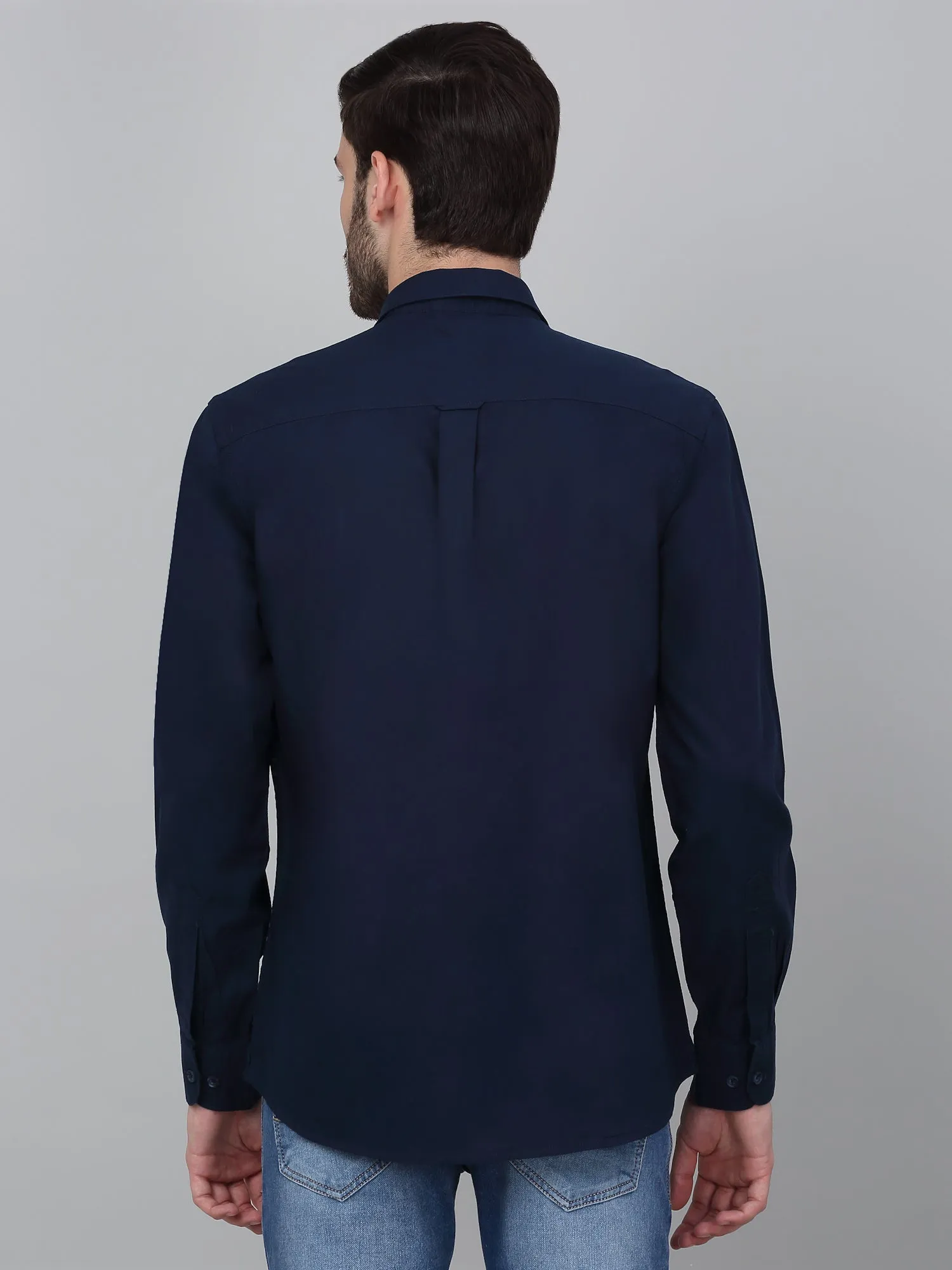 Men's Navy Blue Striped Full Sleeve Casual Shirt