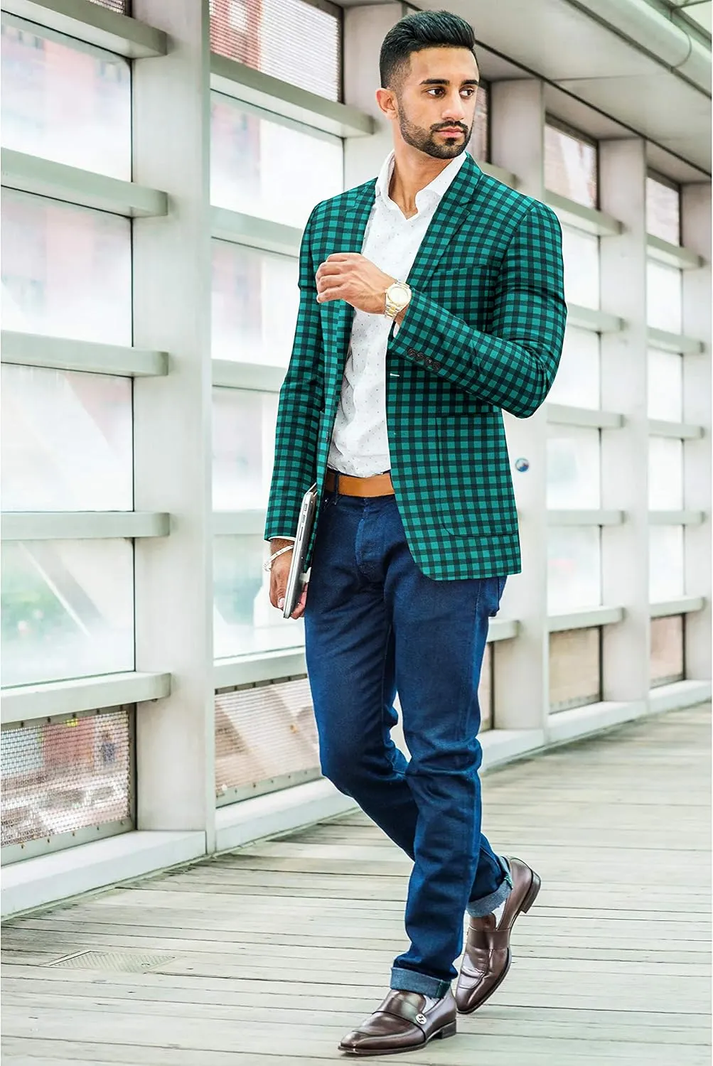 Men's Plaid Blazer 2 Button Lightweight Regular Fit Checked Plaid Suit Sport Coat Jacket Casual Daily Dress Jacket Sport Coat
