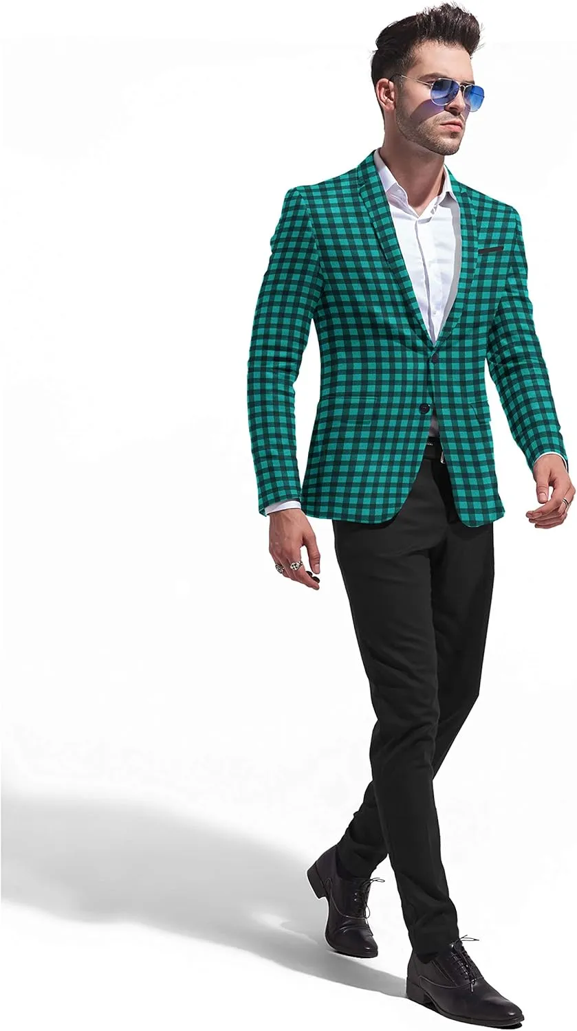 Men's Plaid Blazer 2 Button Lightweight Regular Fit Checked Plaid Suit Sport Coat Jacket Casual Daily Dress Jacket Sport Coat