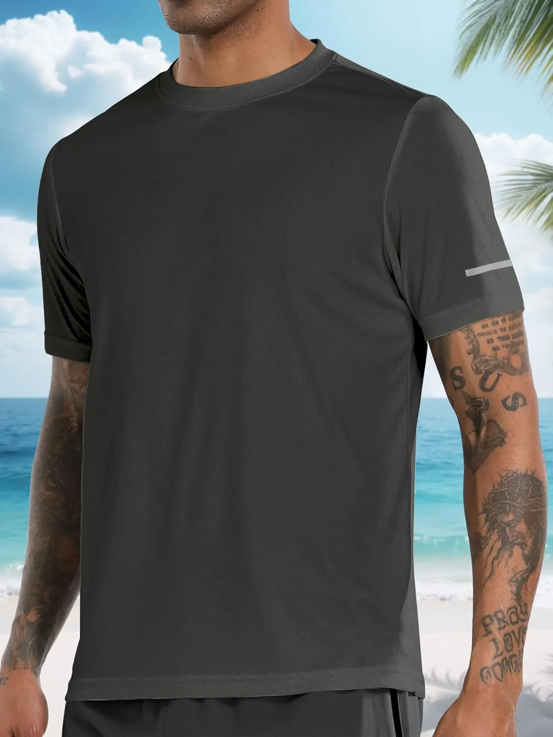 Men's Rash Guard UPF 50  Sun Protection Clothing Short Sleeve T-Shirts for Men Lightweight Quick Dry SPF UV Swim Tees