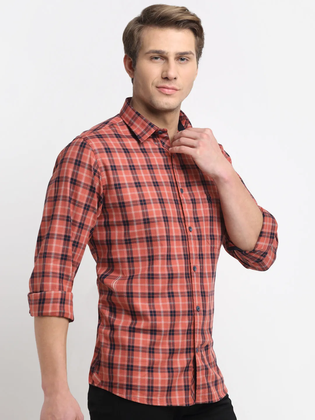 Men's Red Casual Big Checks Full Sleeve Shirt