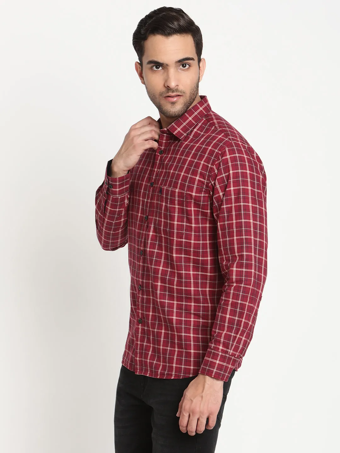 Men's Red Casual Medium Checks Full Sleeve Shirt