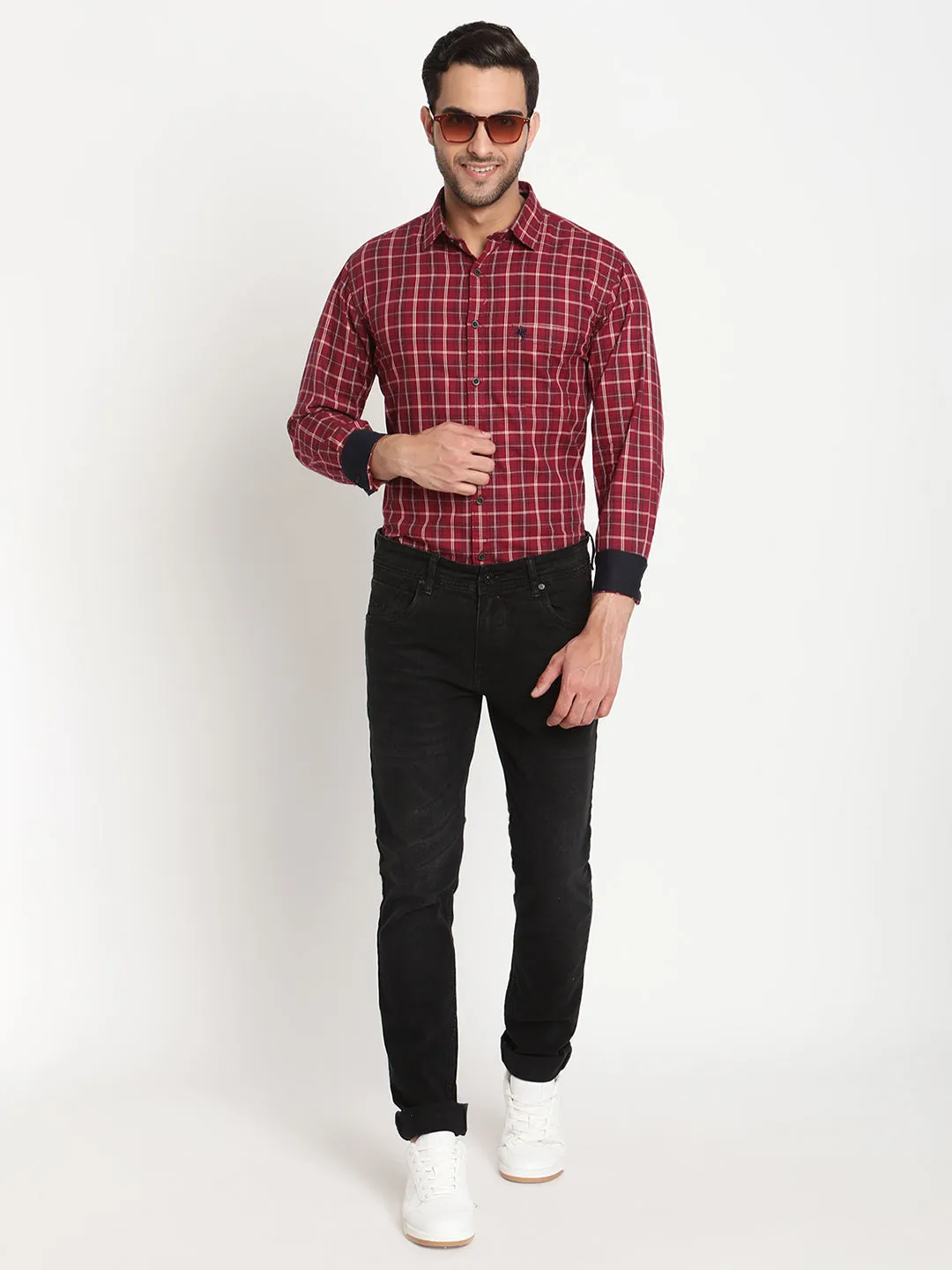 Men's Red Casual Medium Checks Full Sleeve Shirt