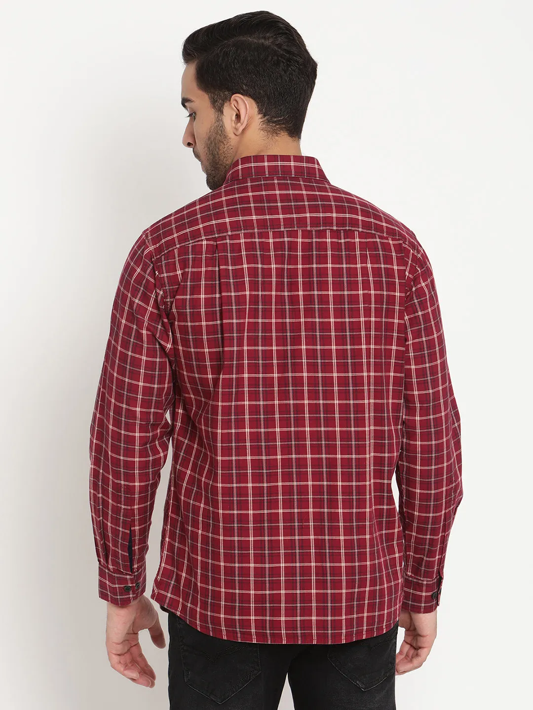 Men's Red Casual Medium Checks Full Sleeve Shirt