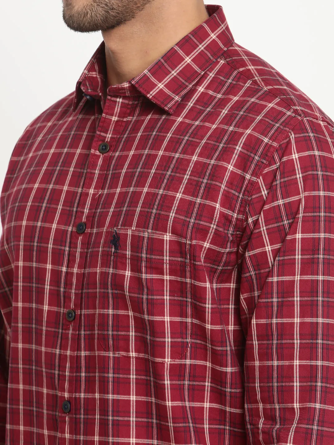 Men's Red Casual Medium Checks Full Sleeve Shirt
