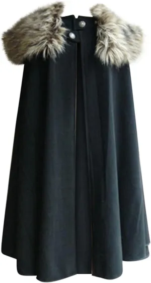 Mens Renaissance Cloak with Fur Collar Gothic Cape Halloween Cosplay Costumes Steampunk Cape Victorian Cloak