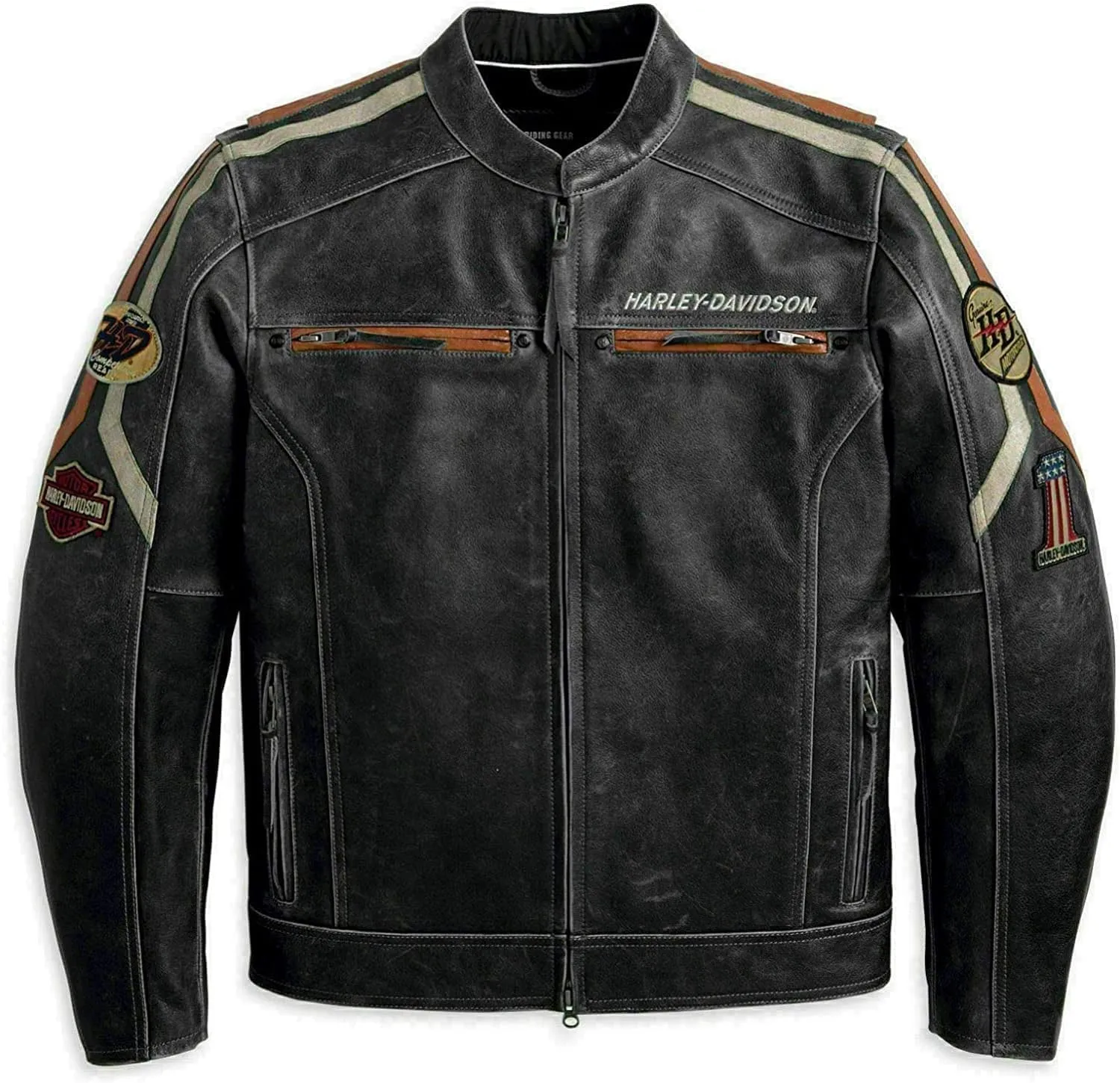 Mens Retro H-D Harley Vintage Motorcycle Leather Jacket, Classic Biker Wear Cafe Racer Leather Jacket for Men