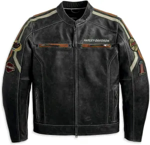 Mens Retro H-D Harley Vintage Motorcycle Leather Jacket, Classic Biker Wear Cafe Racer Leather Jacket for Men