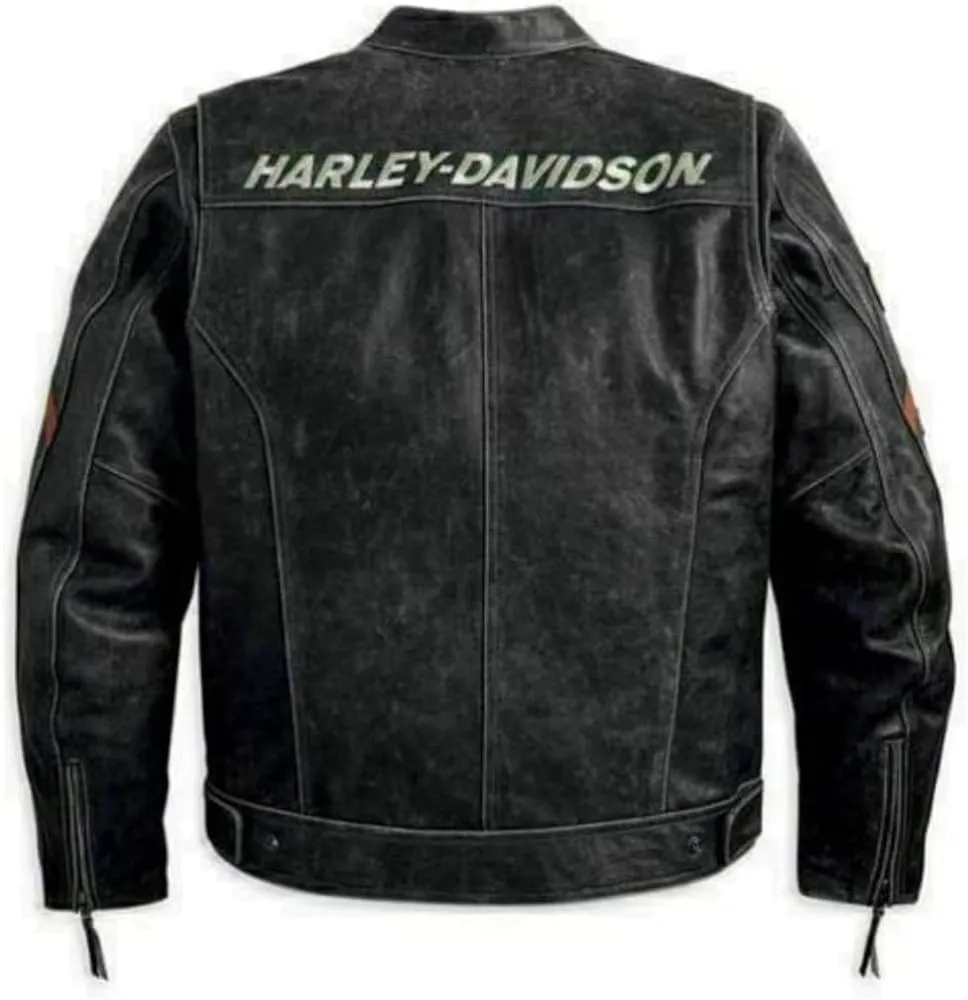 Mens Retro H-D Harley Vintage Motorcycle Leather Jacket, Classic Biker Wear Cafe Racer Leather Jacket for Men