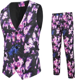 Mens Slim Fit 2 Piece Suit 3D Print One Button Jacket Vest Pants Set 2023 Fall Fashion Party Prom Tuxedo Suits