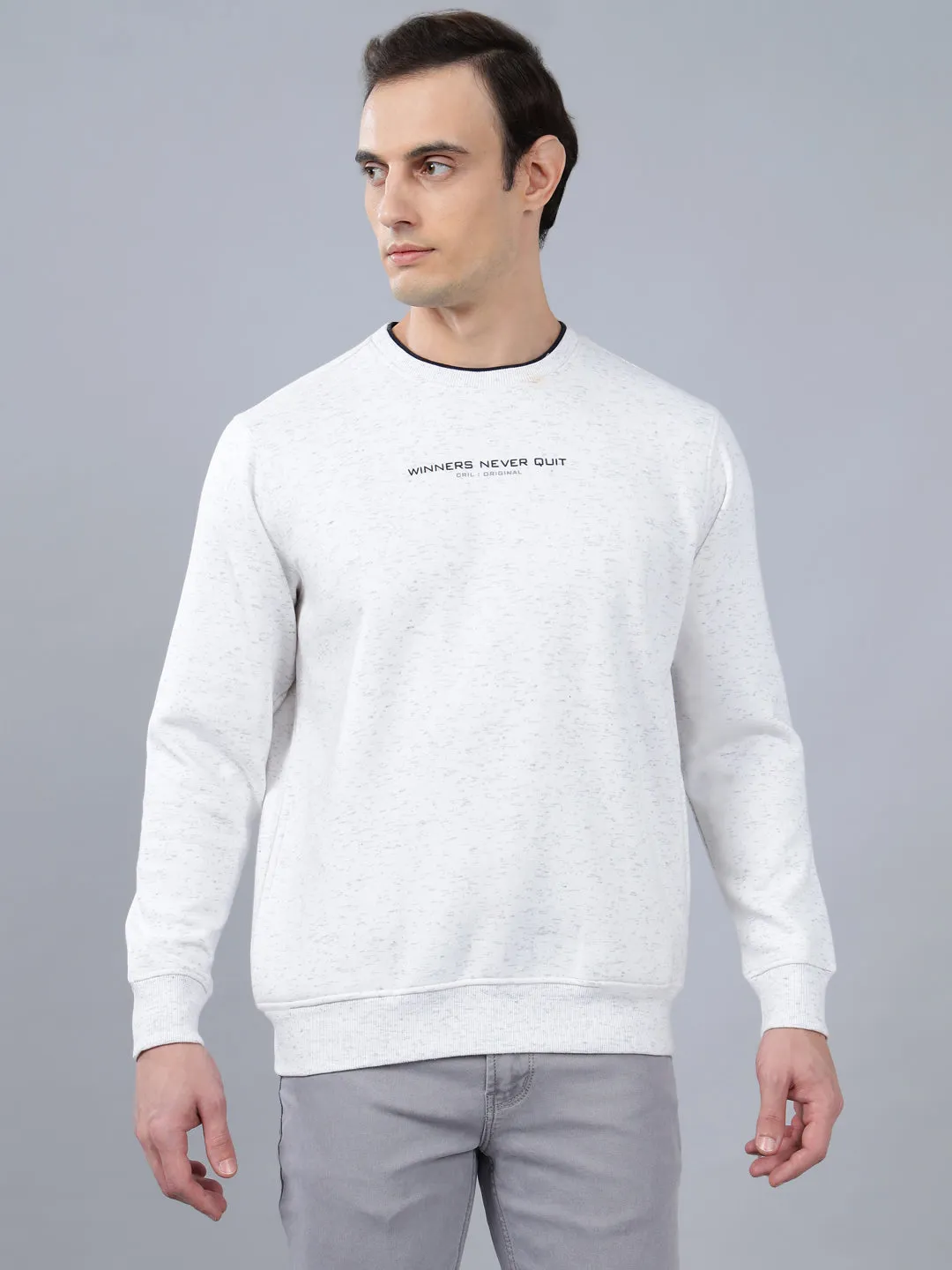Men's Solid Off White Round Neck Sweatshirt