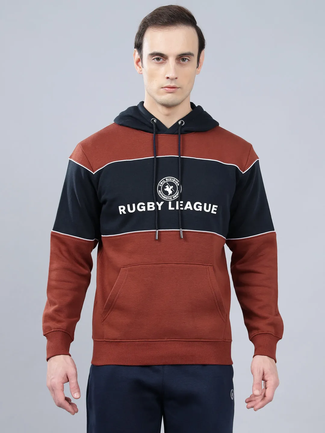 Men's Typography Printed Rust Hoody Neck Sweatshirt