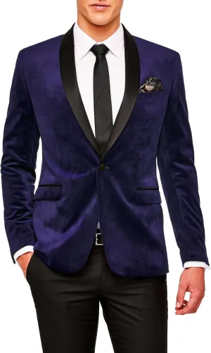 Men's Velvet Blazer Slim fit Tuxedo Suit Jacket One Button Shawl Lapel Prom Jacket Wedding Dinner Blazer
