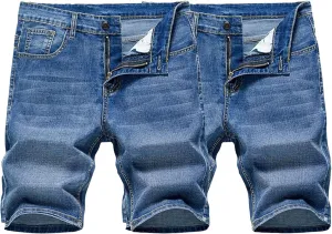 Men's Vintage Straight Jean Shorts Loose Distressed Short Pants with Pockets Casual Thin Summer Denim Shorts