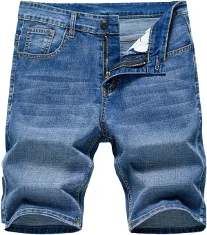 Men's Vintage Straight Jean Shorts Loose Distressed Short Pants with Pockets Casual Thin Summer Denim Shorts