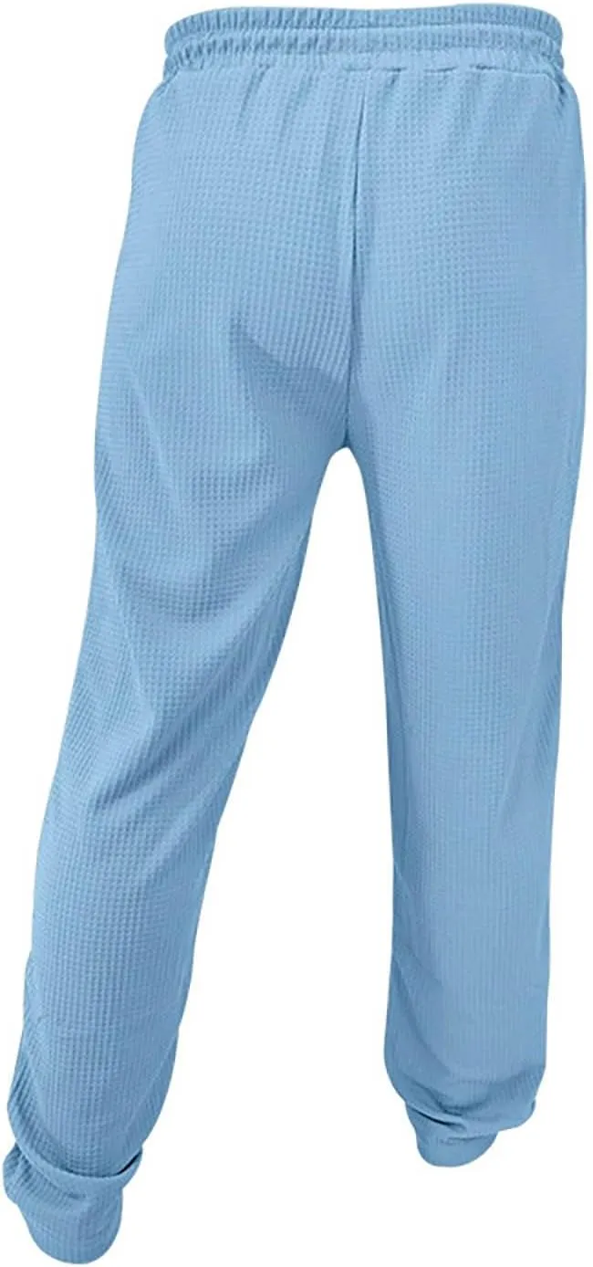 Men's Waffle Pants Textured Dress Slacks Summer Straight Leg Flat Front Sweatpants Drawstring Waist Loose Fit Trouser
