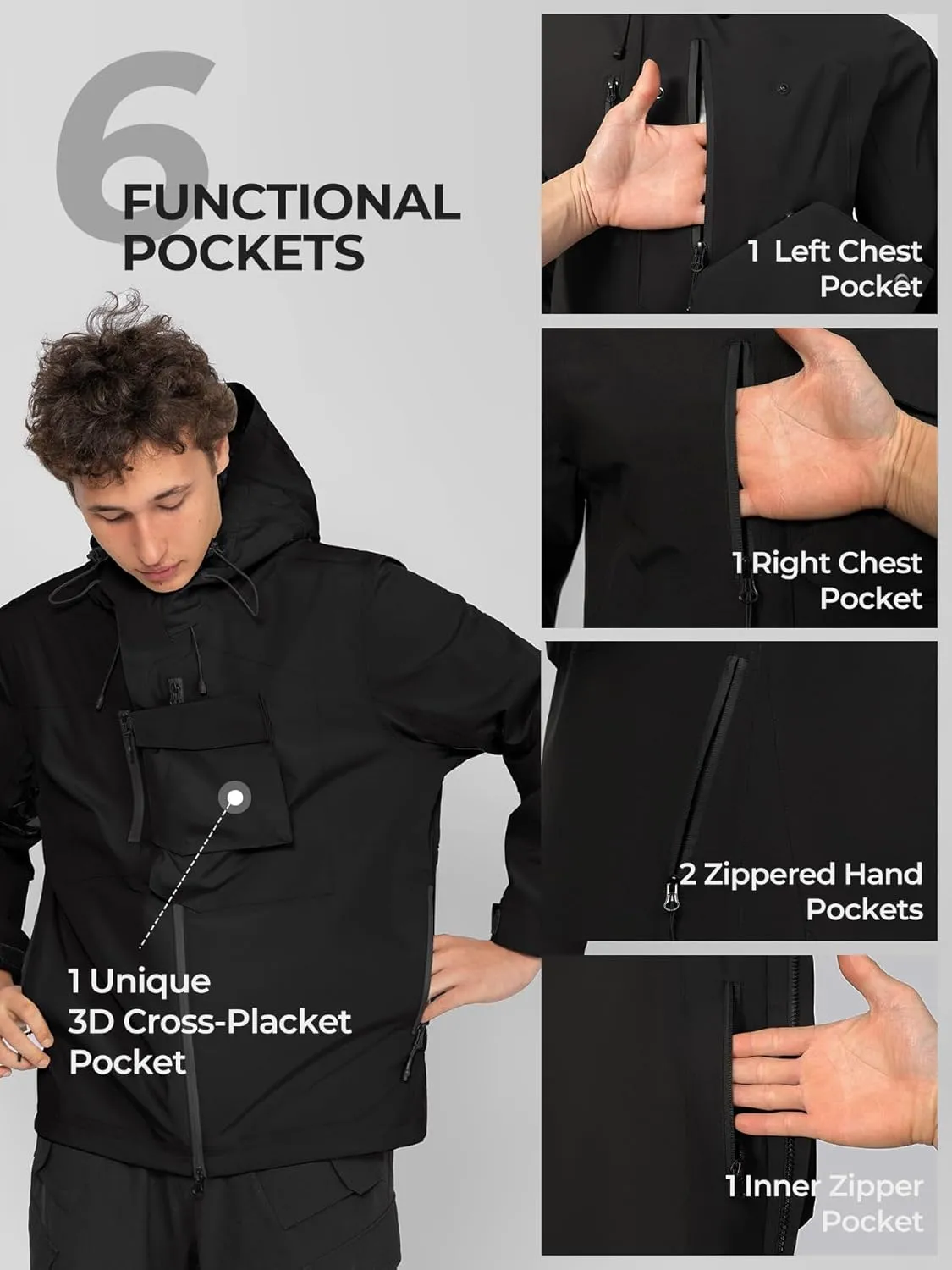 Men's Waterproof Tactical Jacket Lightweight Hooded Rain Jackets Raincoat Stain Resistant Breathable Outdoor Shell