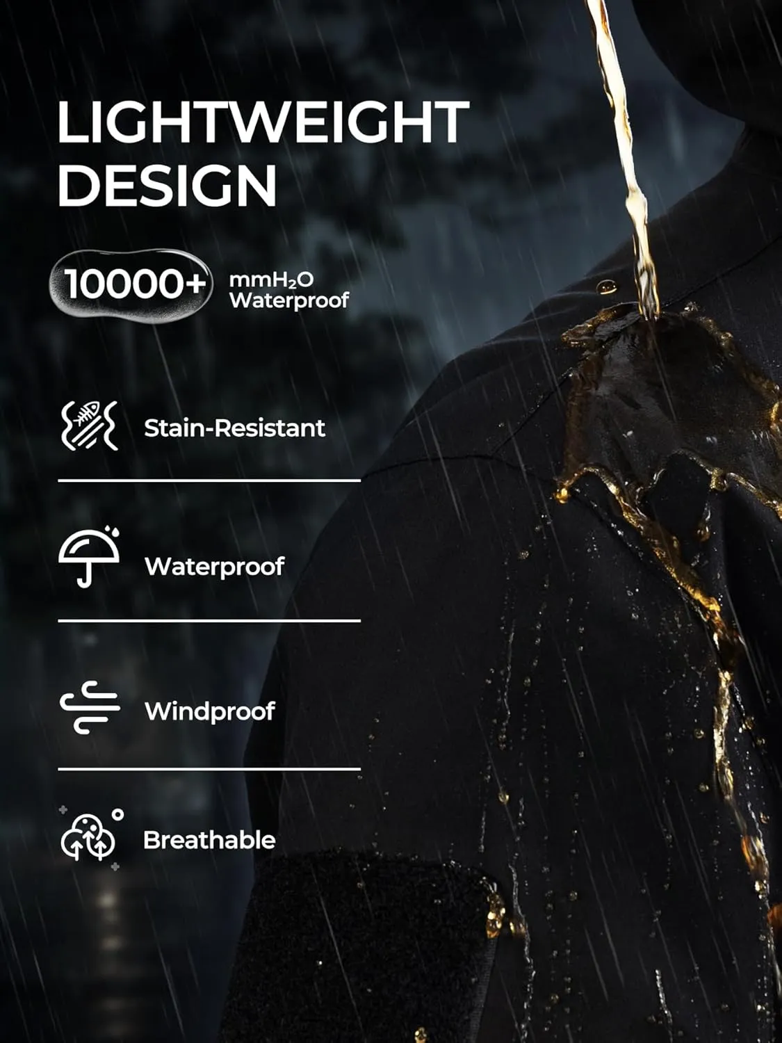 Men's Waterproof Tactical Jacket Lightweight Hooded Rain Jackets Raincoat Stain Resistant Breathable Outdoor Shell