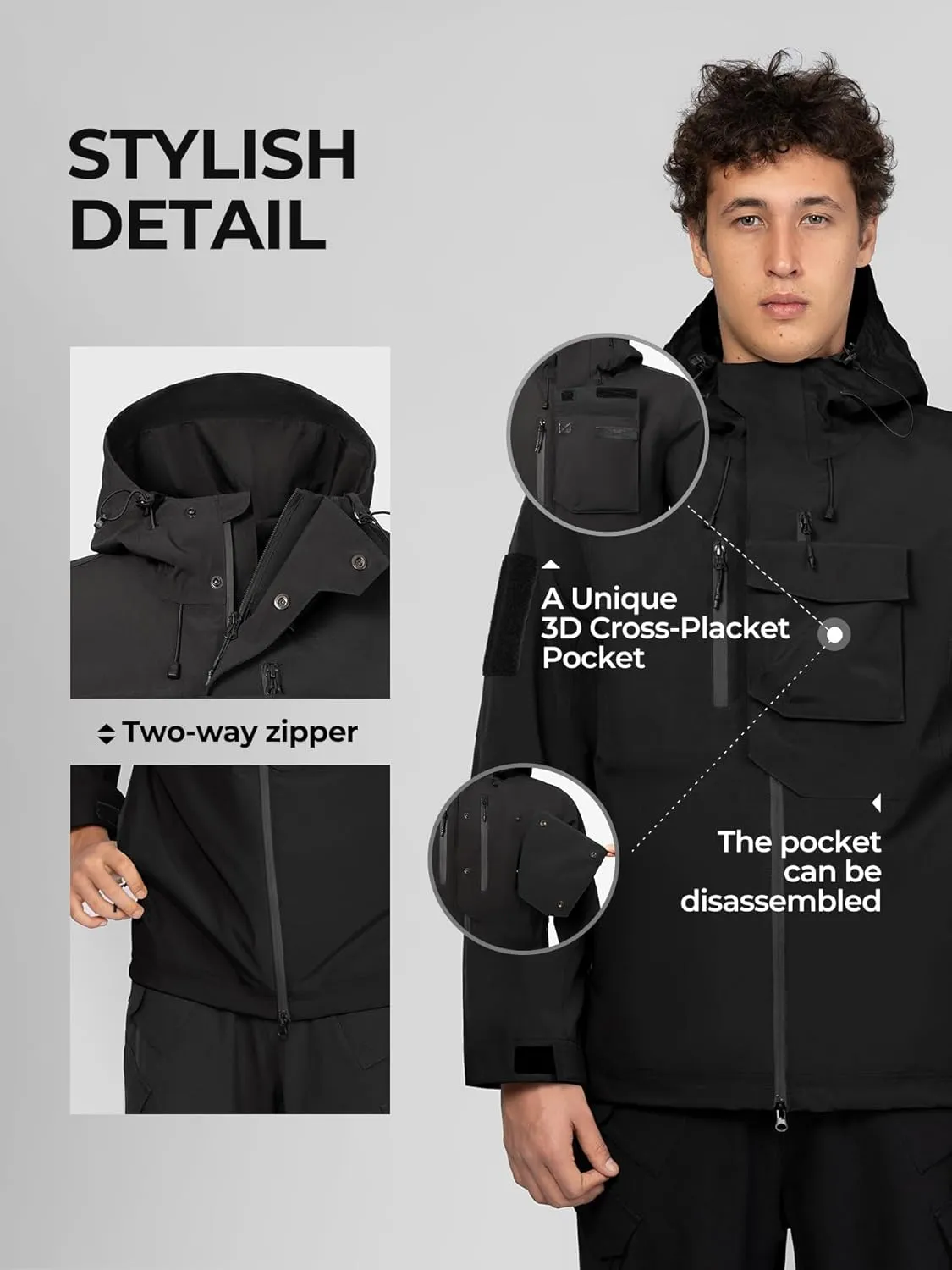 Men's Waterproof Tactical Jacket Lightweight Hooded Rain Jackets Raincoat Stain Resistant Breathable Outdoor Shell