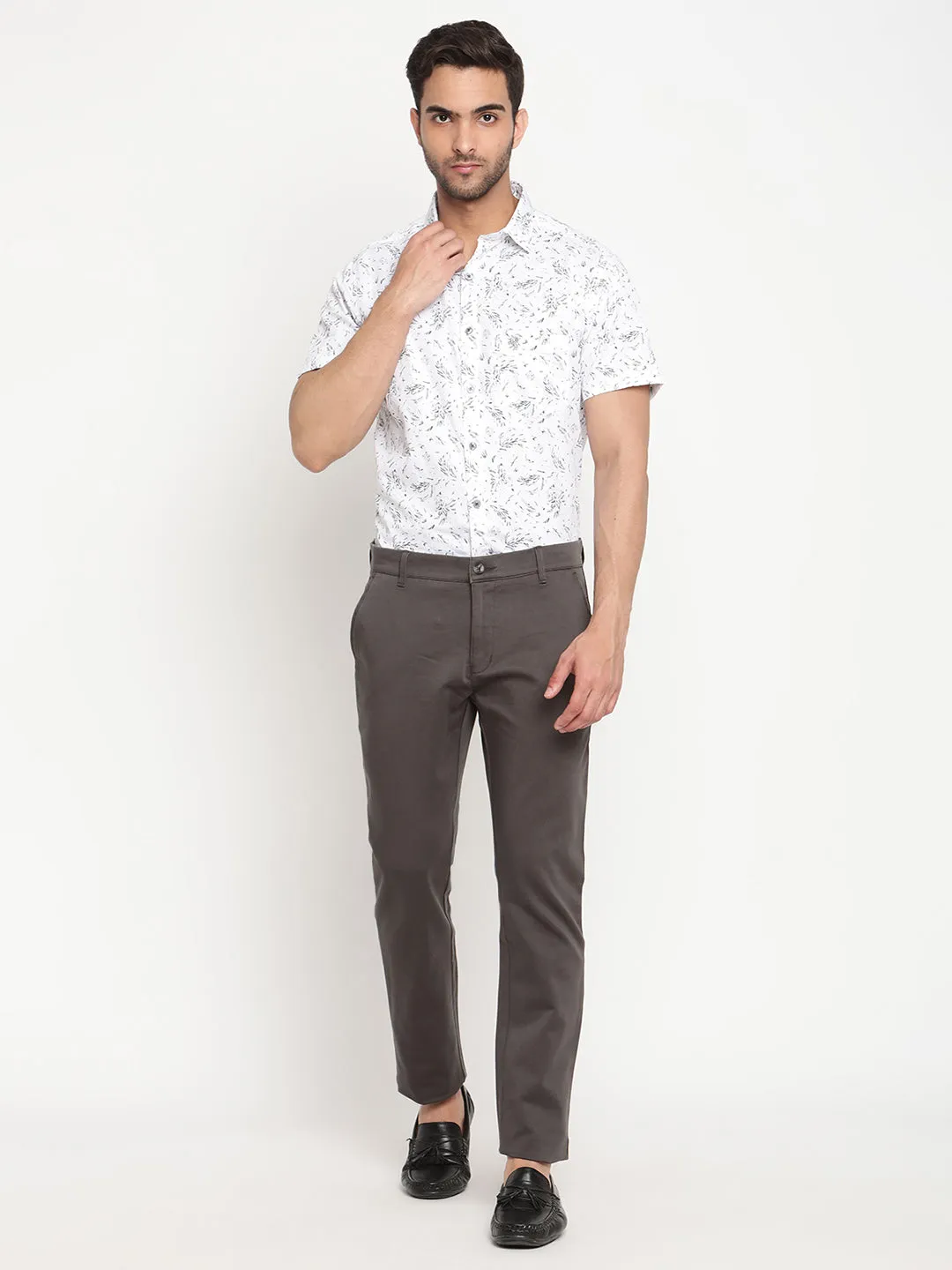 Men's White Casual Ditsy Print Half Sleeve Shirt