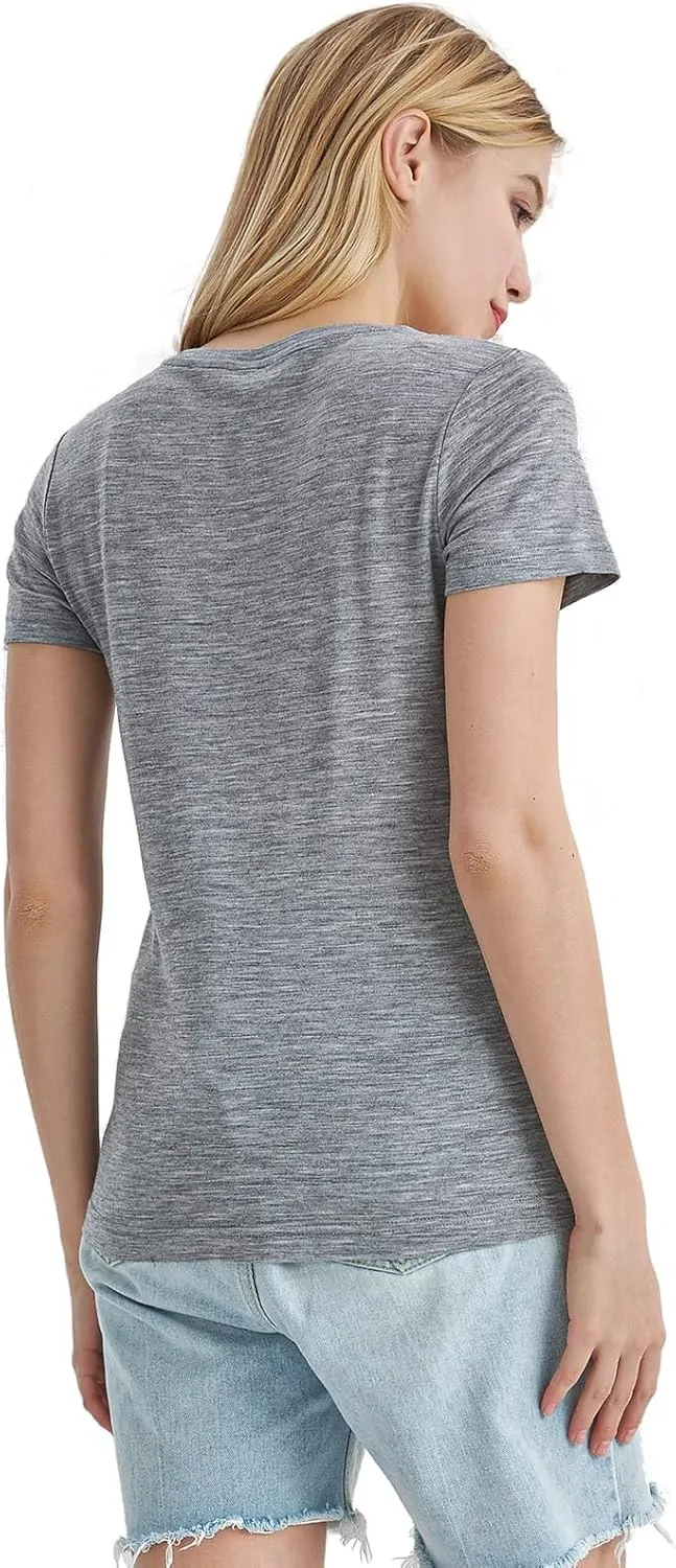 Merino Protect 100% Merino Wool T Shirts Women Crew Neck Tops Short Sleeve Odor Resistance Base Layer Travel Hiking Tee Shirt