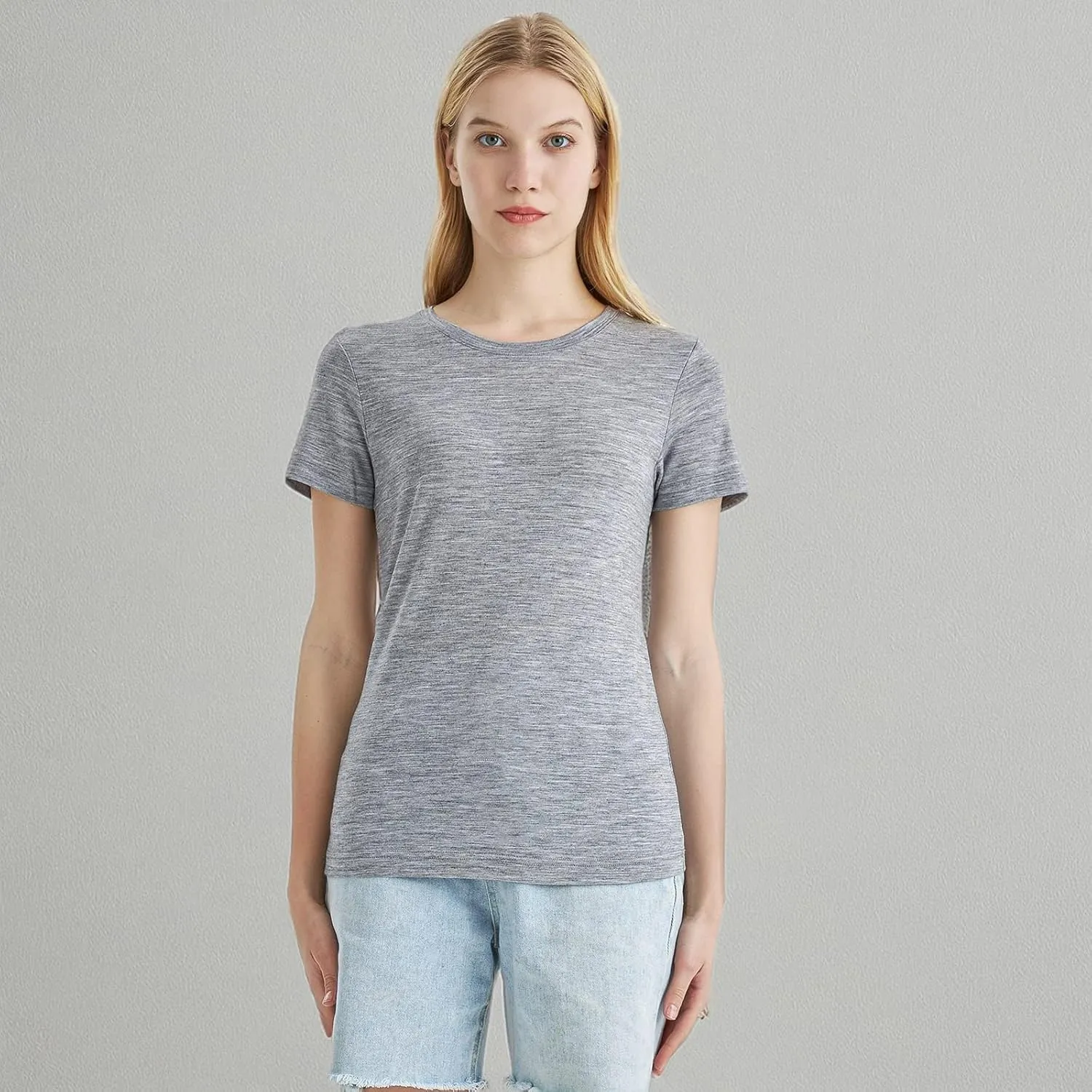 Merino Protect 100% Merino Wool T Shirts Women Crew Neck Tops Short Sleeve Odor Resistance Base Layer Travel Hiking Tee Shirt