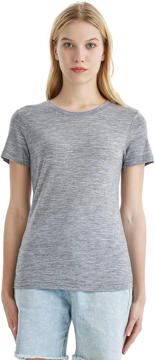 Merino Protect 100% Merino Wool T Shirts Women Crew Neck Tops Short Sleeve Odor Resistance Base Layer Travel Hiking Tee Shirt