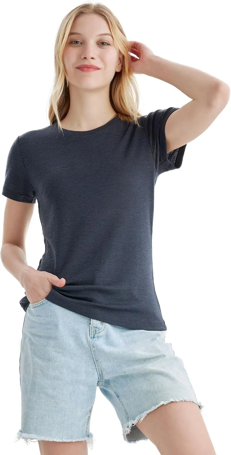 Merino Protect 100% Merino Wool T Shirts Women Crew Neck Tops Short Sleeve Odor Resistance Base Layer Travel Hiking Tee Shirt